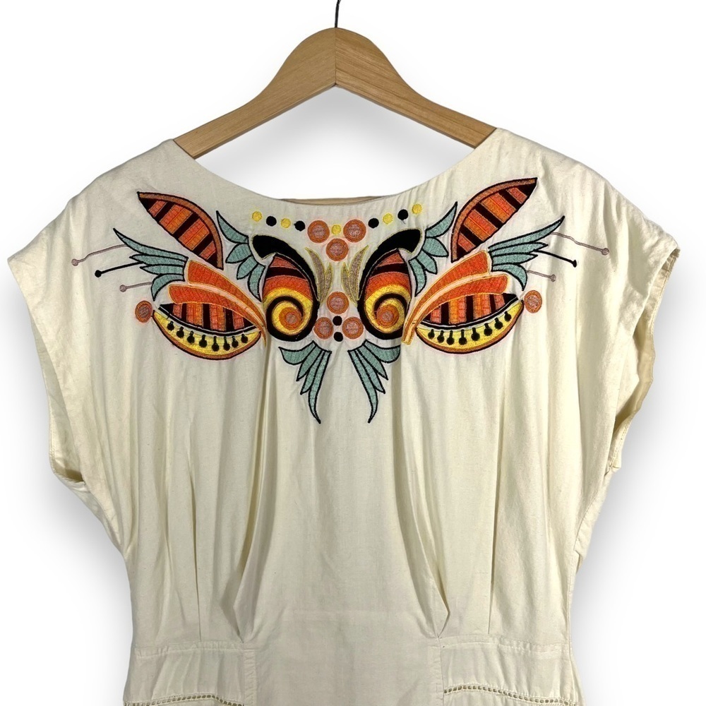 French Connection Cream Mini Dress with Vibrant Embroidery - Picture 3 of 12